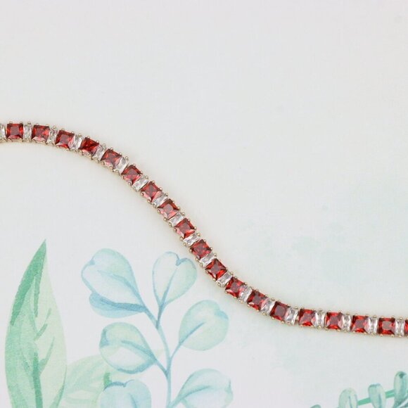 "Elegant Red & White Baguette Rose Gold Bracelet for Women, XPBL1024 - Picture 3 of 12
